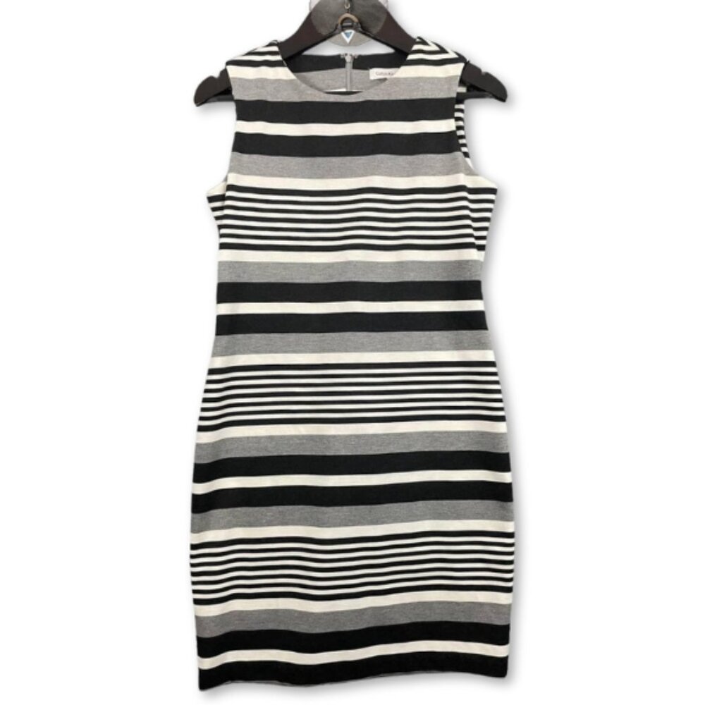Calvin Klein Black and White Striped Midi Dress